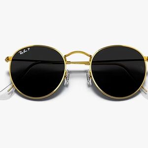 Authentic Round Rayban Gold/Black Metal Sunglasses